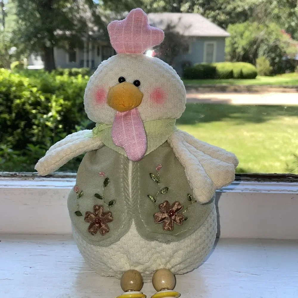 NWT Lee & Lee soft chicken pink &‎ green with wooden bead legs